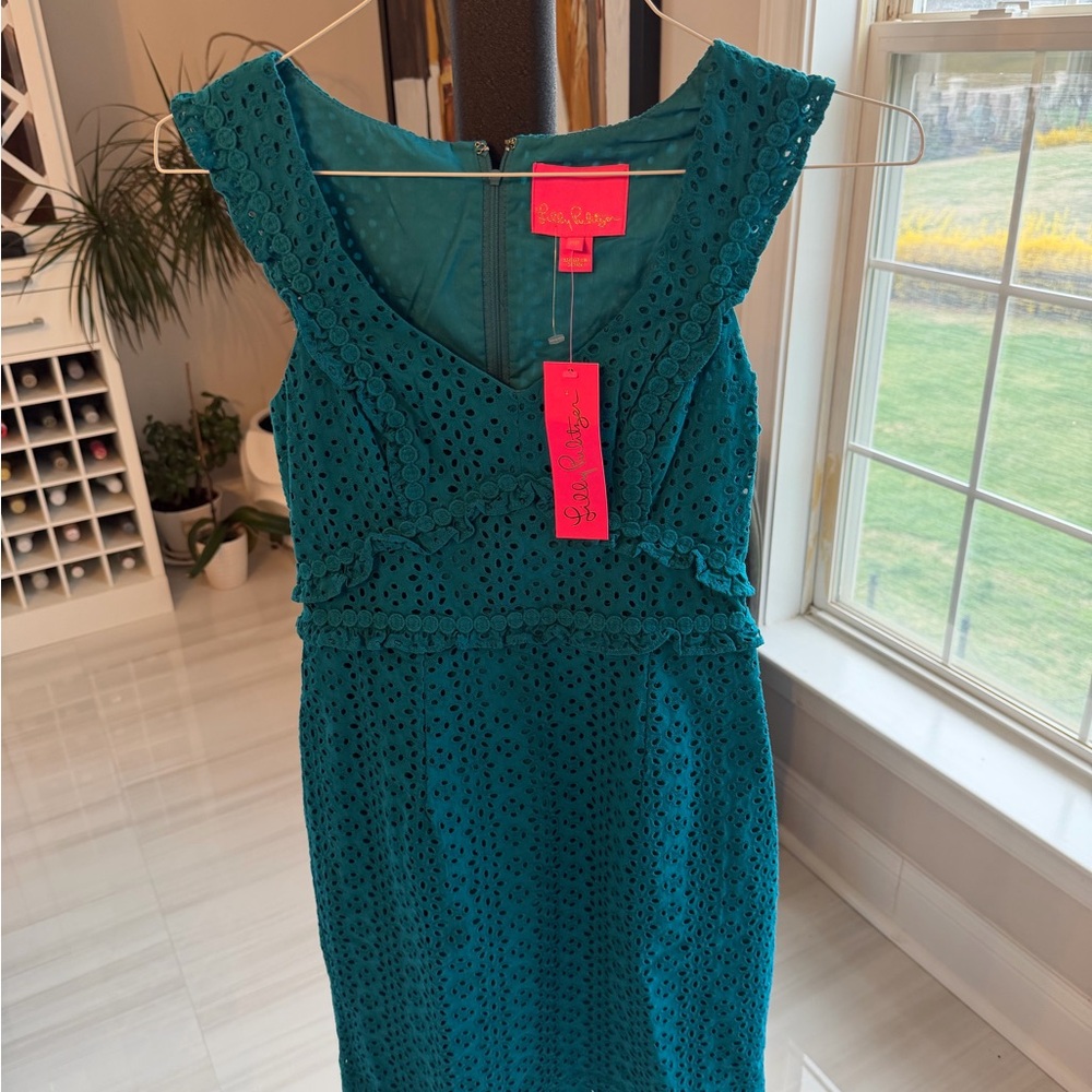 Lilly Pulitzer Teal Eyelet Midi Dress